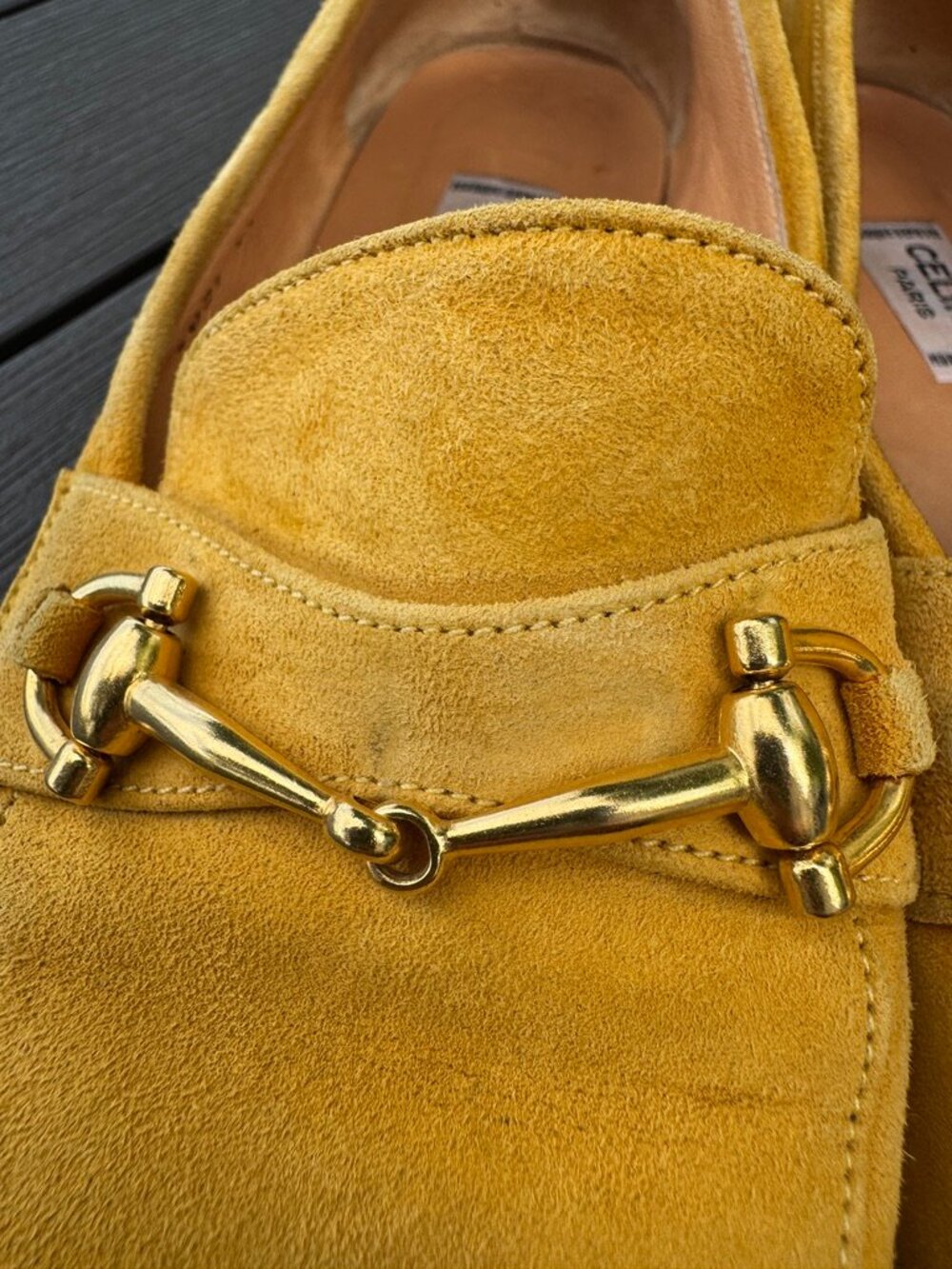 Celine Vintage Yellow Suede Horsebit Loafers Size 36.5/6 - Picture 7 of 11